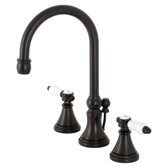 Kingston Tulare KS2985BPL - Bel-Air Two-Handle 3-Hole Deck Mount Widespread Bathroom Faucet with Brass Pop-Up, Oil Rubbed Bronze