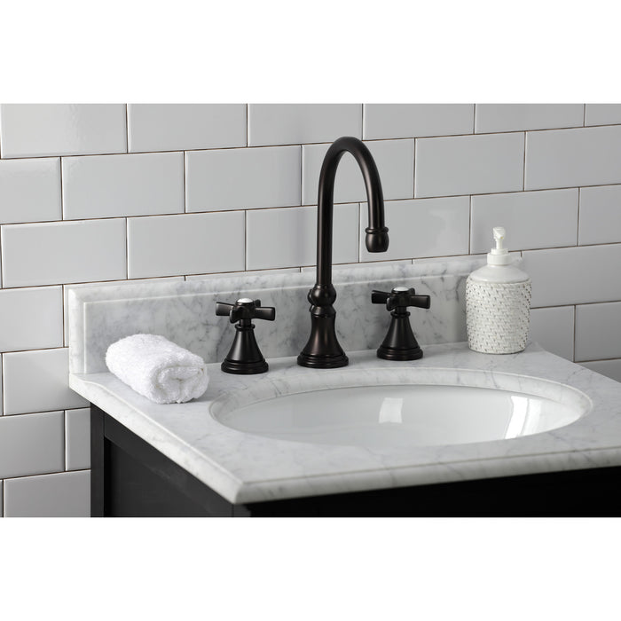 Kingston Tulare KS2985ZX - Millennium Two-Handle 3-Hole Deck Mount Widespread Bathroom Faucet with Brass Pop-Up, Oil Rubbed Bronze