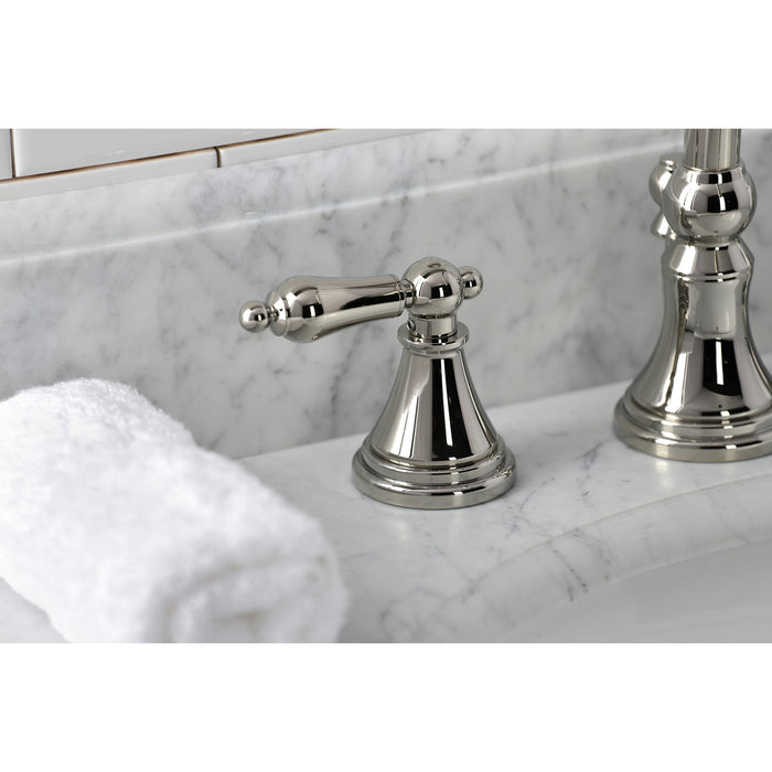 Kingston Tulare KS2986AL - Governor Two-Handle 3-Hole Deck Mount Widespread Bathroom Faucet with Brass Pop-Up, Polished Nickel