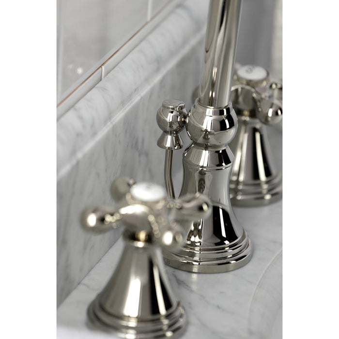 Kingston Tulare KS2986AX - Governor Two-Handle 3-Hole Deck Mount Widespread Bathroom Faucet with Brass Pop-Up, Polished Nickel