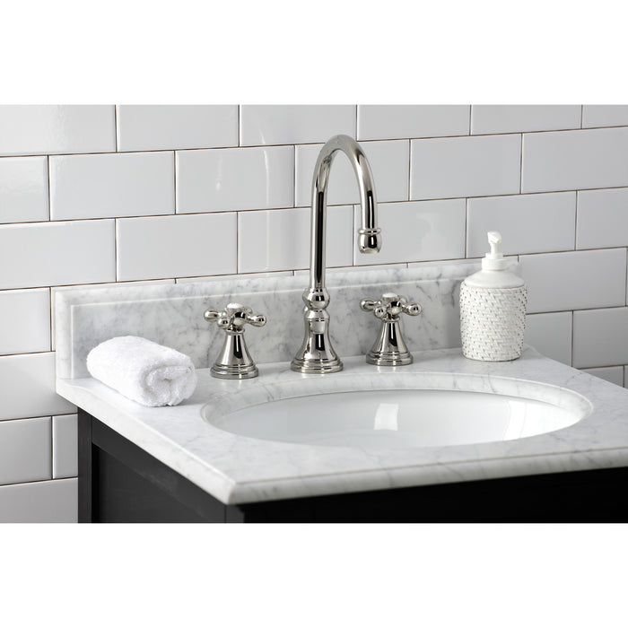 Kingston Tulare KS2986AX - Governor Two-Handle 3-Hole Deck Mount Widespread Bathroom Faucet with Brass Pop-Up, Polished Nickel