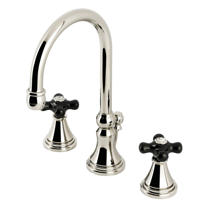 Kingston Tulare KS2986PKX - Duchess Two-Handle 3-Hole Deck Mount Widespread Bathroom Faucet with Brass Pop-Up, Polished Nickel