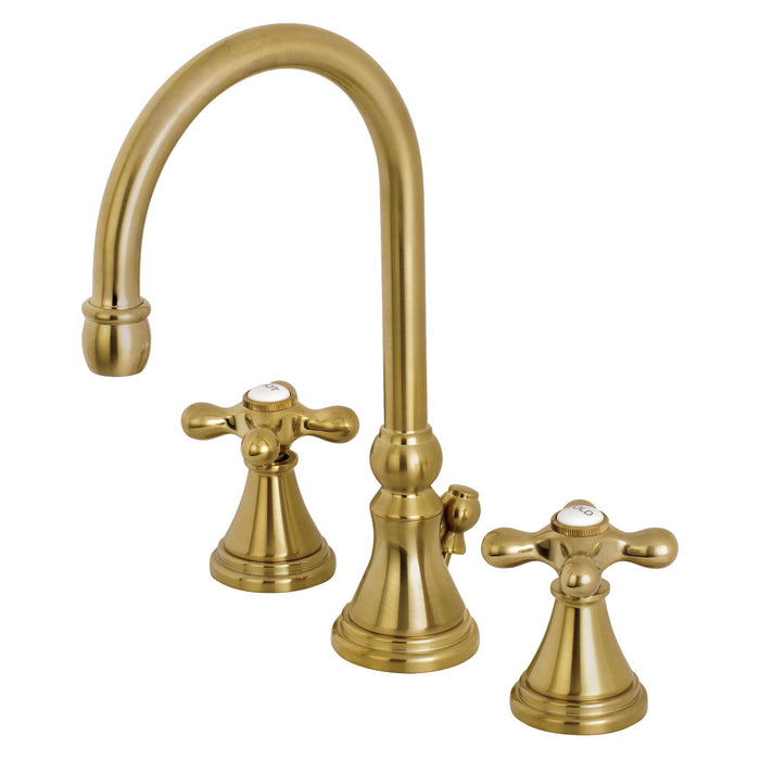 Kingston Tulare KS2987AX - Governor Two-Handle 3-Hole Deck Mount Widespread Bathroom Faucet with Brass Pop-Up, Brushed Brass
