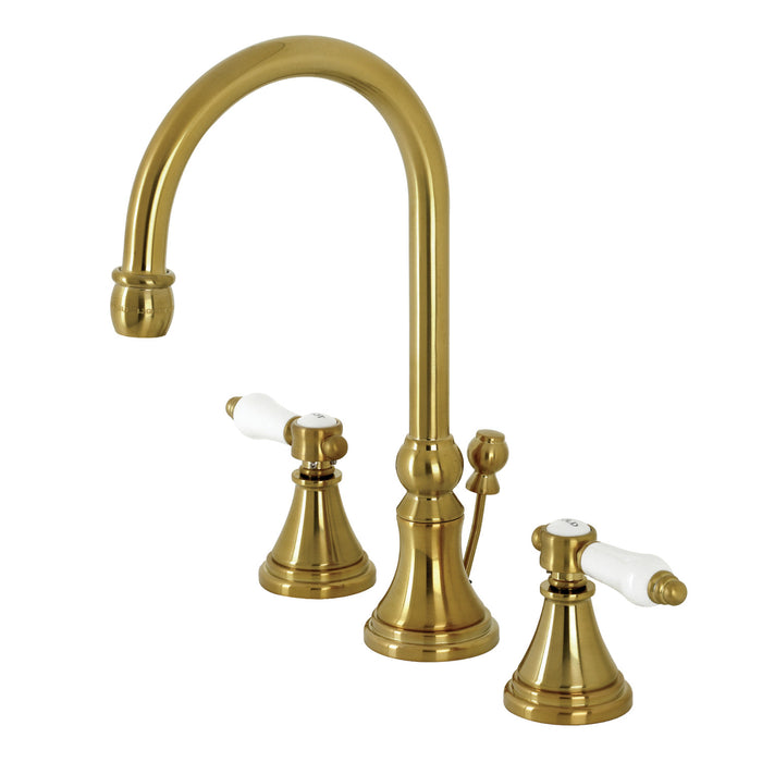 Kingston Tulare KS2987BPL - Bel-Air Two-Handle 3-Hole Deck Mount Widespread Bathroom Faucet with Brass Pop-Up, Brushed Brass