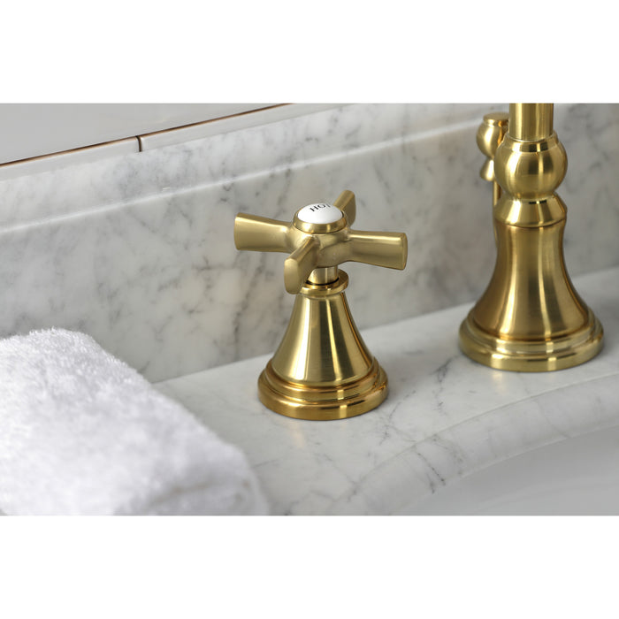 Kingston Tulare KS2987ZX - Millennium Two-Handle 3-Hole Deck Mount Widespread Bathroom Faucet with Brass Pop-Up, Brushed Brass