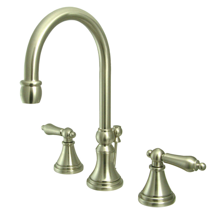 Kingston Tulare KS2988AL - Governor Two-Handle 3-Hole Deck Mount Widespread Bathroom Faucet with Brass Pop-Up, Brushed Nickel