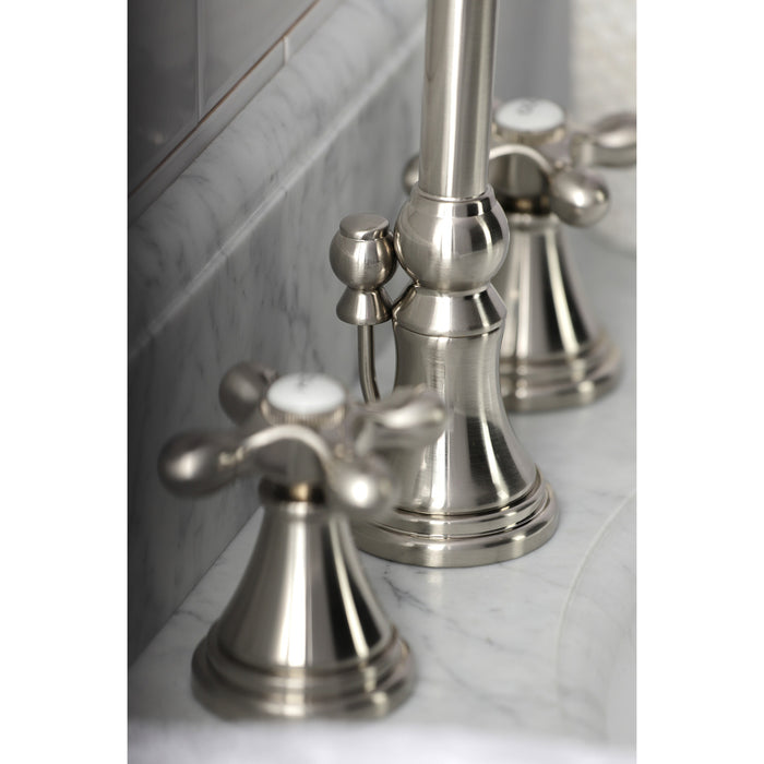 Kingston Tulare KS2988AX - Governor Two-Handle 3-Hole Deck Mount Widespread Bathroom Faucet with Brass Pop-Up, Brushed Nickel