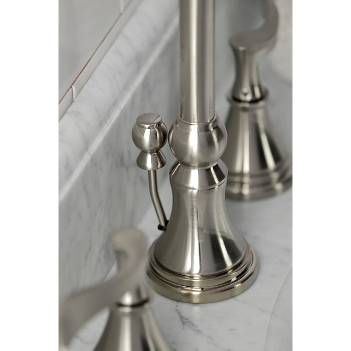 Kingston Tulare KS2988CFL - Century Two-Handle 3-Hole Deck Mount Widespread Bathroom Faucet with Brass Pop-Up, Brushed Nickel