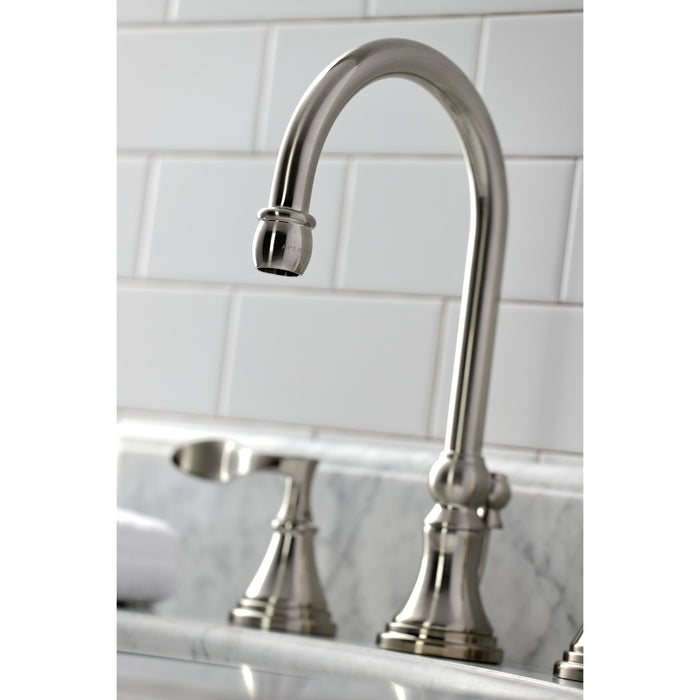 Kingston Tulare KS2988CFL - Century Two-Handle 3-Hole Deck Mount Widespread Bathroom Faucet with Brass Pop-Up, Brushed Nickel