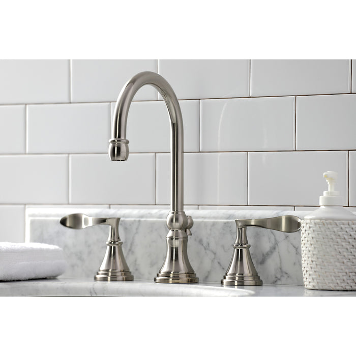 Kingston Tulare KS2988CFL - Century Two-Handle 3-Hole Deck Mount Widespread Bathroom Faucet with Brass Pop-Up, Brushed Nickel