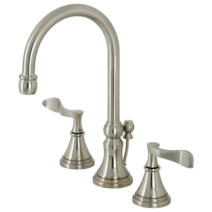 Kingston Tulare KS2988CFL - Century Two-Handle 3-Hole Deck Mount Widespread Bathroom Faucet with Brass Pop-Up, Brushed Nickel