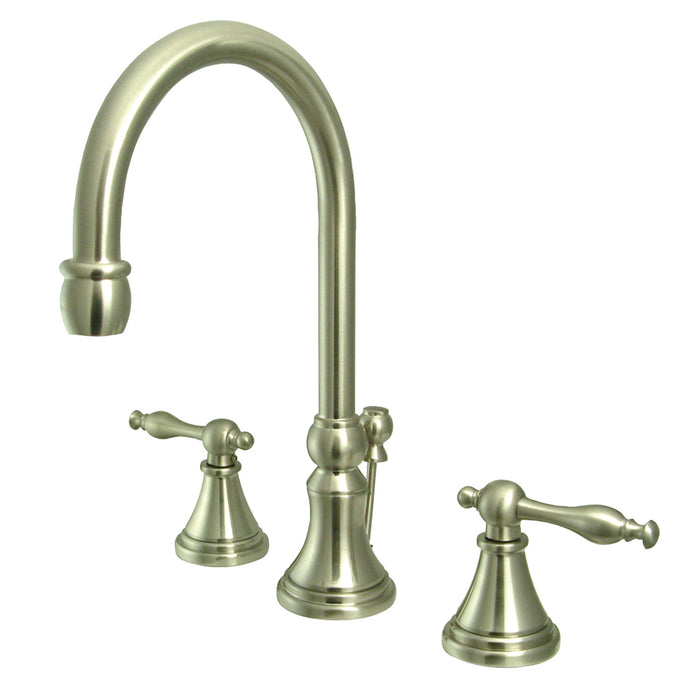 Kingston Tulare KS2988NL - Governor Two-Handle 3-Hole Deck Mount Widespread Bathroom Faucet with Brass Pop-Up, Brushed Nickel