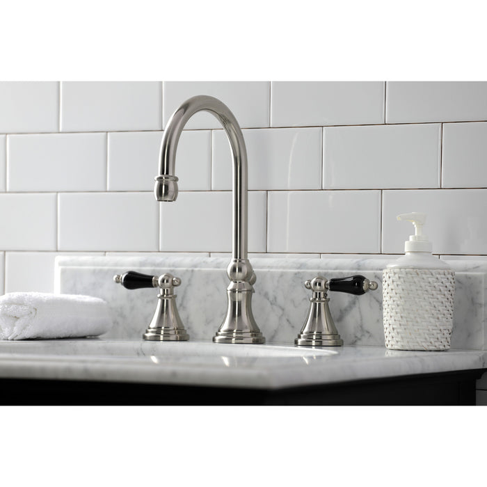 Kingston Tulare KS2988PKL - Duchess Two-Handle 3-Hole Deck Mount Widespread Bathroom Faucet with Brass Pop-Up, Brushed Nickel