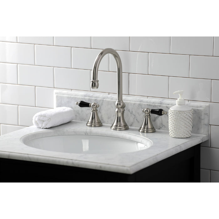 Kingston Tulare KS2988PKL - Duchess Two-Handle 3-Hole Deck Mount Widespread Bathroom Faucet with Brass Pop-Up, Brushed Nickel