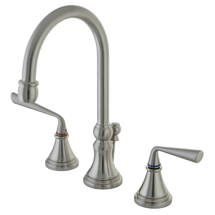 Kingston Tulare KS2988ZL - Silver Sage Two-Handle 3-Hole Deck Mount Widespread Bathroom Faucet with Brass Pop-Up, Brushed Nickel