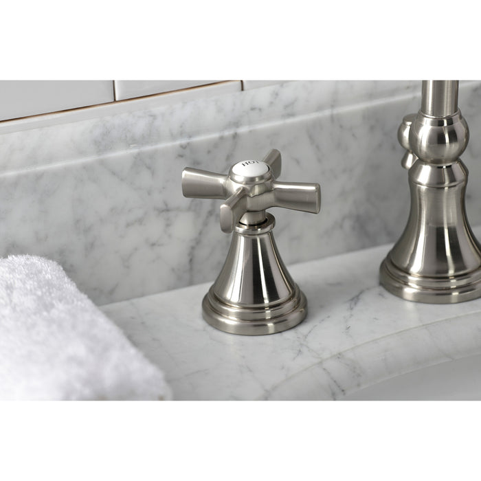 Kingston Tulare KS2988ZX - Millennium Two-Handle 3-Hole Deck Mount Widespread Bathroom Faucet with Brass Pop-Up, Brushed Nickel