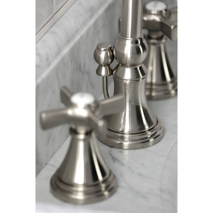 Kingston Tulare KS2988ZX - Millennium Two-Handle 3-Hole Deck Mount Widespread Bathroom Faucet with Brass Pop-Up, Brushed Nickel