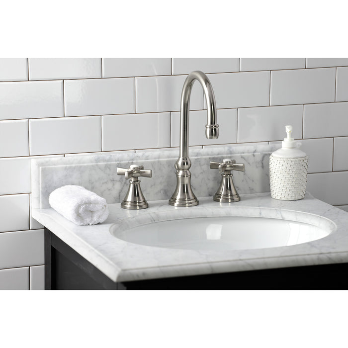 Kingston Tulare KS2988ZX - Millennium Two-Handle 3-Hole Deck Mount Widespread Bathroom Faucet with Brass Pop-Up, Brushed Nickel