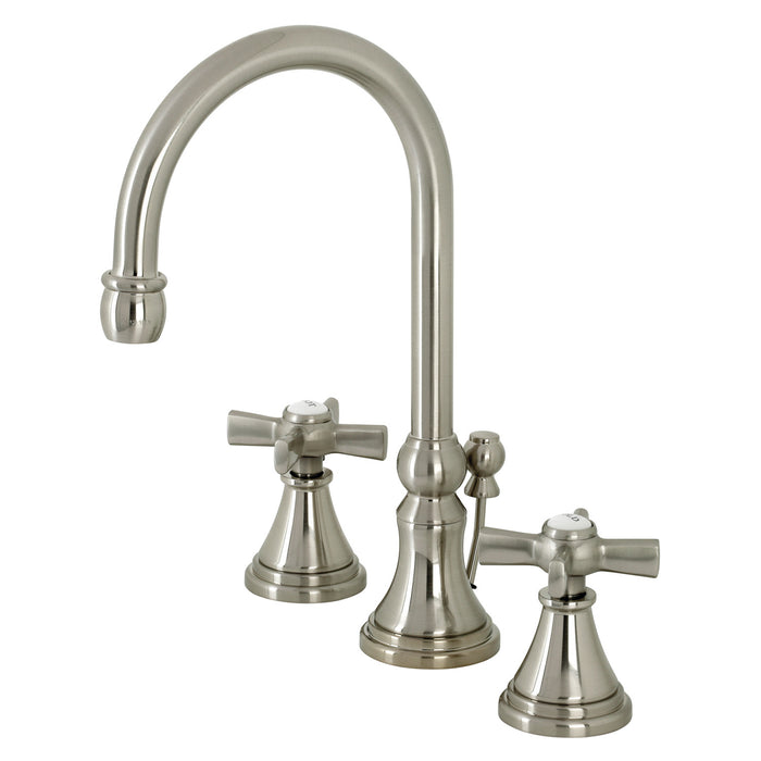 Kingston Tulare KS2988ZX - Millennium Two-Handle 3-Hole Deck Mount Widespread Bathroom Faucet with Brass Pop-Up, Brushed Nickel