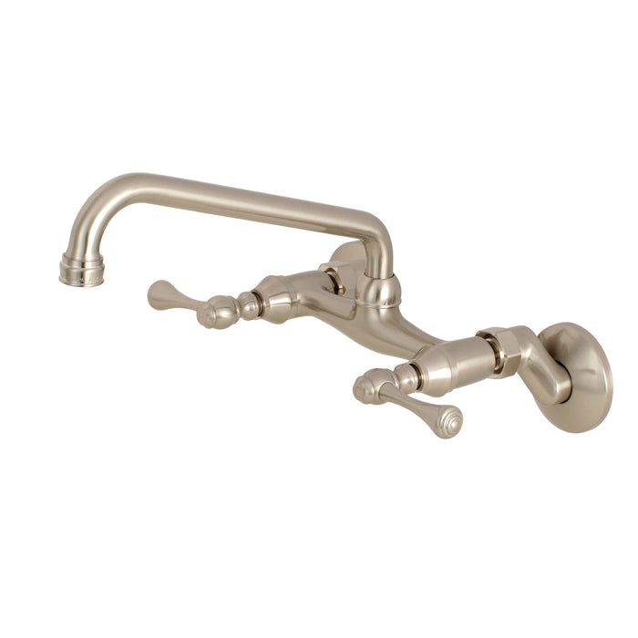 Kingston Tulare KS300SN - Kingston Two-Handle 2-Hole Wall Mount Bridge Kitchen Faucet, Brushed Nickel