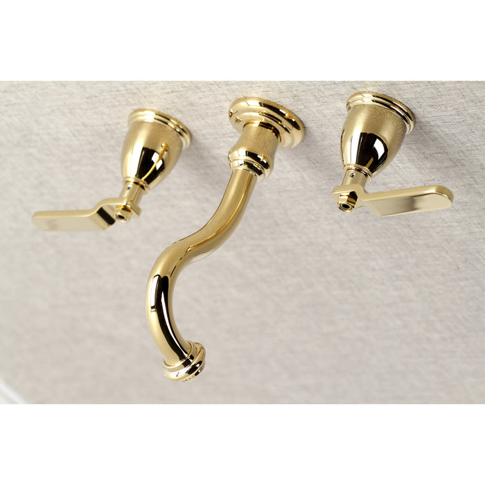 Kingston Tulare KS3022KL - Whitaker Two-Handle 3-Hole Wall Mount Tub Faucet, Polished Brass