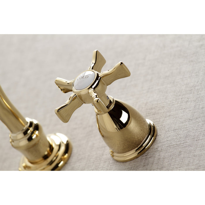 Kingston Heirloom KS3022NX - Hamilton Two-Handle 3-Hole Wall Mount Tub Faucet, Polished Brass
