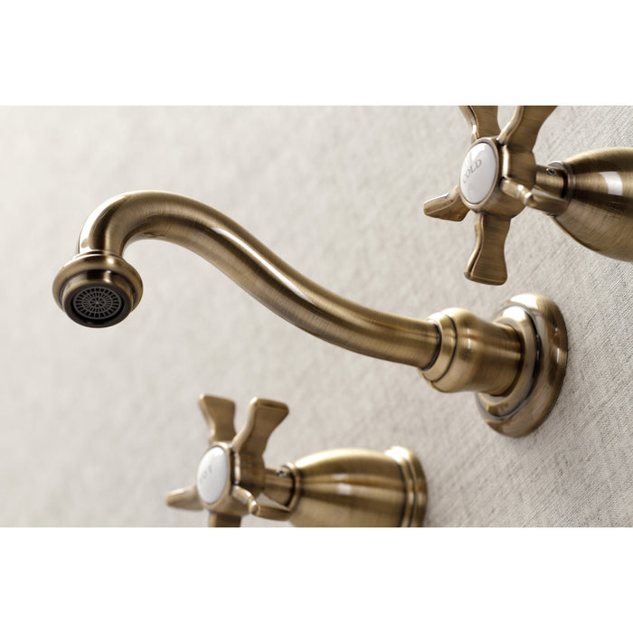 Kingston Heirloom KS3023NX - Hamilton Two-Handle 3-Hole Wall Mount Tub Faucet, Antique Brass