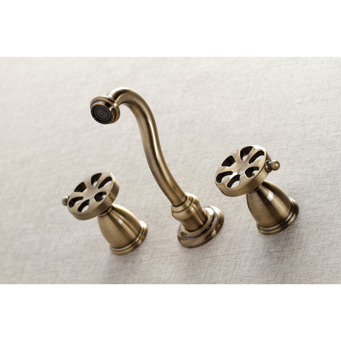 Kingston Tulare KS3023RX - Belknap Two-Handle 3-Hole Wall Mount Tub Faucet, Antique Brass