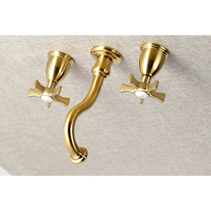 Kingston Heirloom KS3027NX - Hamilton Two-Handle 3-Hole Wall Mount Tub Faucet, Brushed Brass