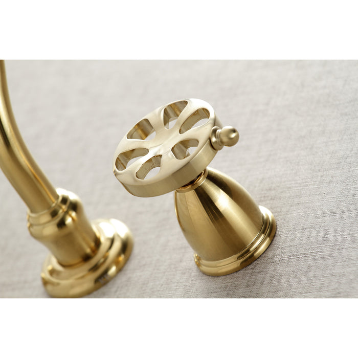Kingston Tulare KS3027RX - Belknap Two-Handle 3-Hole Wall Mount Tub Faucet, Brushed Brass