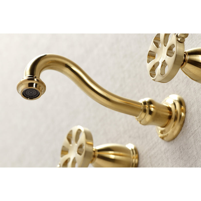 Kingston Tulare KS3027RX - Belknap Two-Handle 3-Hole Wall Mount Tub Faucet, Brushed Brass