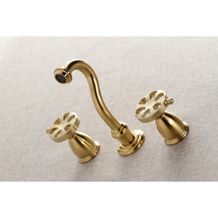 Kingston Tulare KS3027RX - Belknap Two-Handle 3-Hole Wall Mount Tub Faucet, Brushed Brass