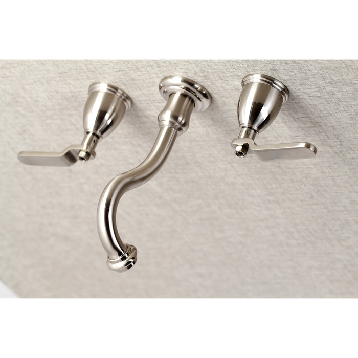 Kingston Tulare KS3028KL - Whitaker Two-Handle 3-Hole Wall Mount Tub Faucet, Brushed Nickel