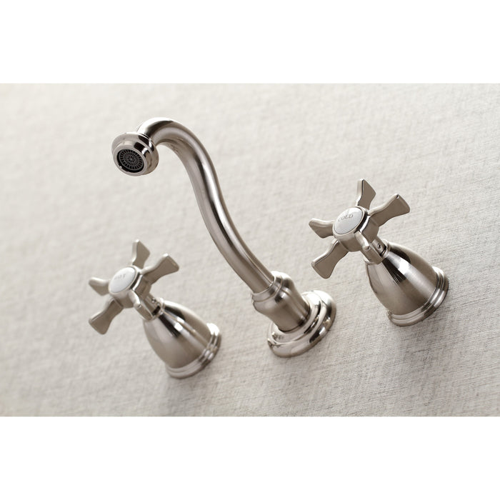 Kingston Heirloom KS3028NX - Hamilton Two-Handle 3-Hole Wall Mount Tub Faucet, Brushed Nickel