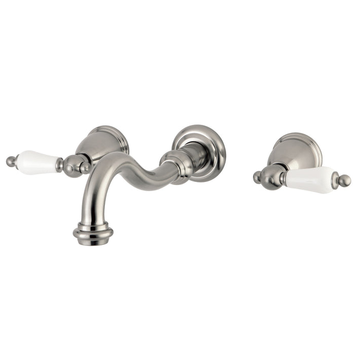 Kingston Heirloom KS3028PL - Restoration Two-Handle 3-Hole Wall Mount Tub Faucet, Brushed Nickel