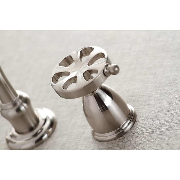 Kingston Tulare KS3028RX - Belknap Two-Handle 3-Hole Wall Mount Tub Faucet, Brushed Nickel