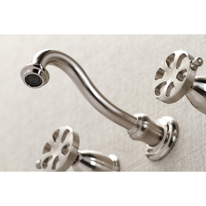 Kingston Tulare KS3028RX - Belknap Two-Handle 3-Hole Wall Mount Tub Faucet, Brushed Nickel