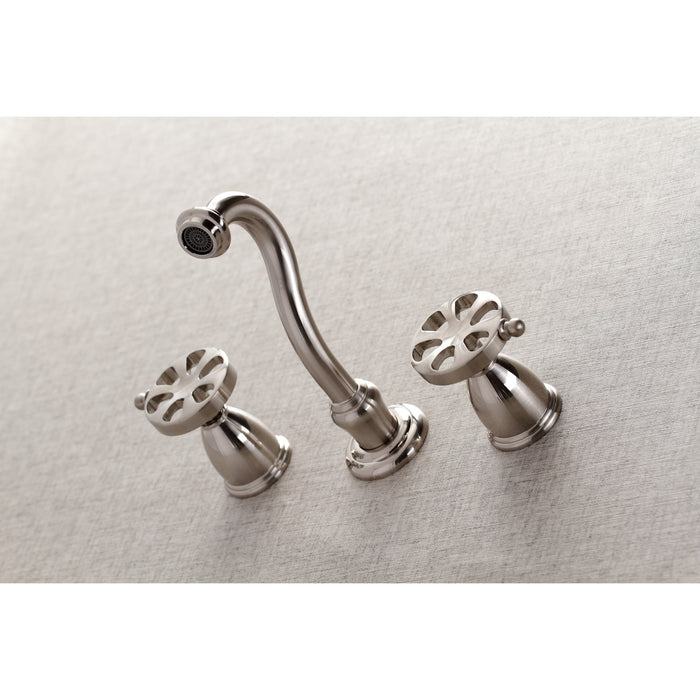 Kingston Tulare KS3028RX - Belknap Two-Handle 3-Hole Wall Mount Tub Faucet, Brushed Nickel