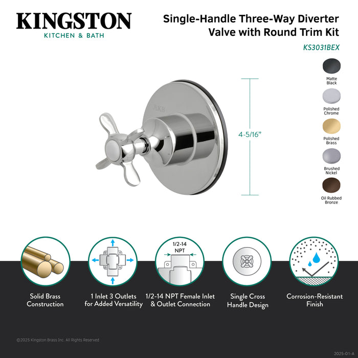 Kingston Tulare KS3032BEX - Essex Single-Handle Three-Way Diverter Valve with Round Trim Kit, Polished Brass