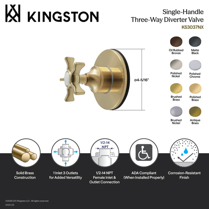Kingston Tulare KS3033NX - Hamilton Single-Handle Three-Way Diverter Valve with Round Trim Kit, Antique Brass