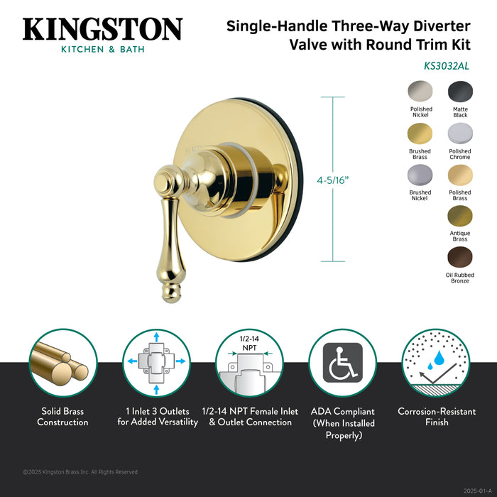 Kingston Heirloom KS3035AL - Restoration Single-Handle Three-Way Diverter Valve with Round Trim Kit, Oil Rubbed Bronze