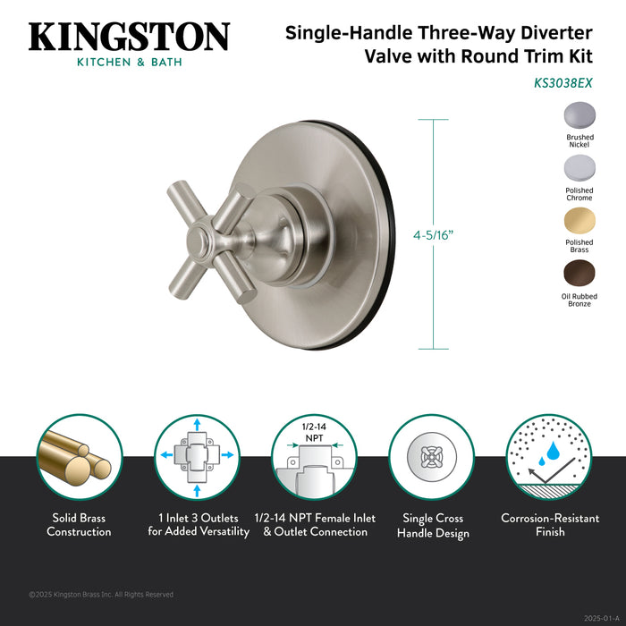 Kingston Tulare KS3035EX - Elinvar Single-Handle Three-Way Diverter Valve with Round Trim Kit, Oil Rubbed Bronze
