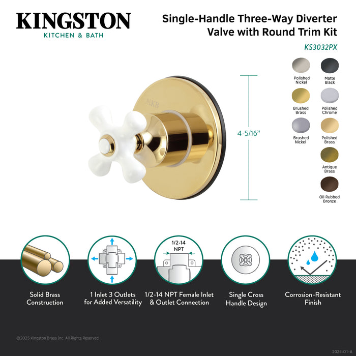 Kingston Heirloom KS3037PX - Restoration Single-Handle Three-Way Diverter Valve with Round Trim Kit, Brushed Brass