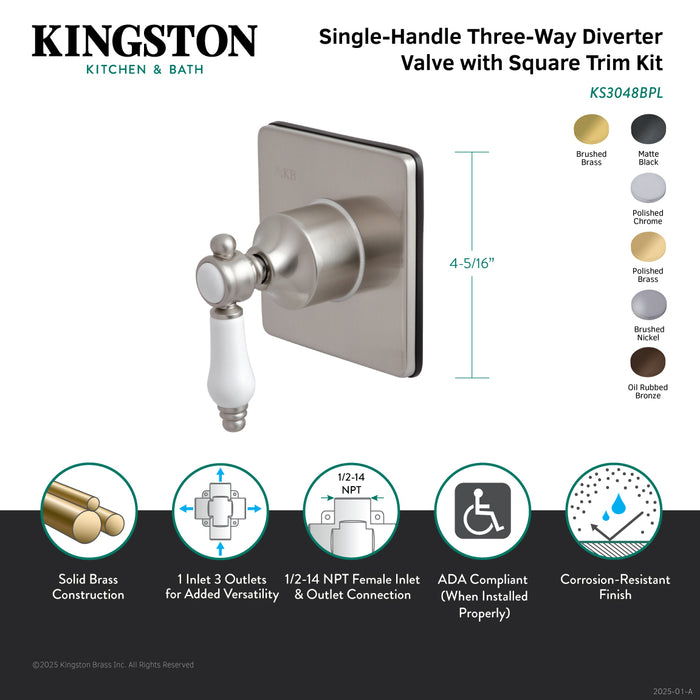 Kingston Heirloom KS3045BPL - Bel-Air Single-Handle Three-Way Diverter Valve with Square Trim Kit, Oil Rubbed Bronze