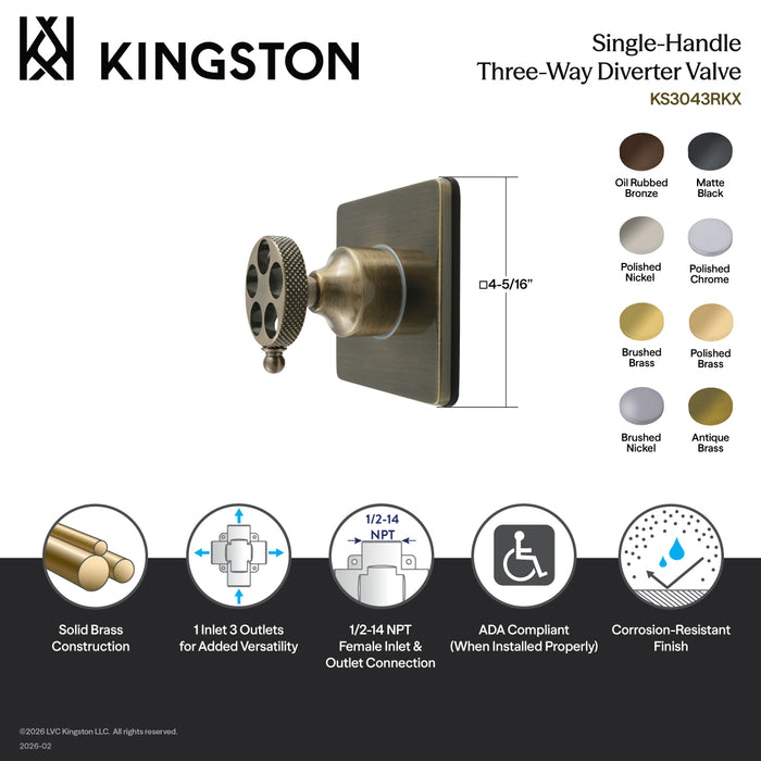 Kingston Sona KS3045RKX - Webb Single-Handle Three-Way Diverter Valve with Square Trim Kit, Oil Rubbed Bronze