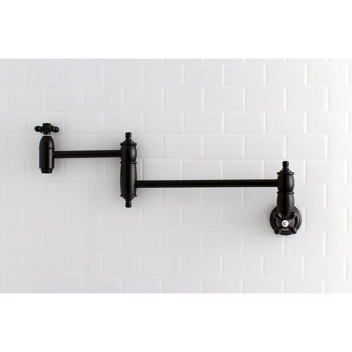 Kingston Heirloom KS3100AX - Restoration Two-Handle 1-Hole Wall Mount Pot Filler Faucet, Matte Black
