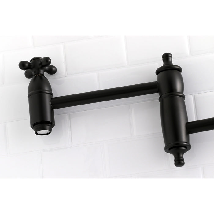 Kingston Heirloom KS3100AX - Restoration Two-Handle 1-Hole Wall Mount Pot Filler Faucet, Matte Black