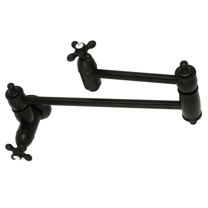Kingston Heirloom KS3100AX - Restoration Two-Handle 1-Hole Wall Mount Pot Filler Faucet, Matte Black