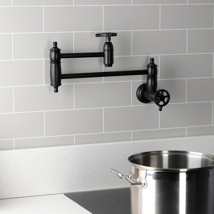 Kingston Tulare KS3100CG - Fuller Two-Handle 1-Hole Wall Mount Pot Filler Faucet, Matte Black