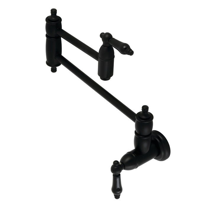 Kingston Heirloom KS3100PKL - Duchess Two-Handle 1-Hole Wall Mount Pot Filler Faucet, Matte Black